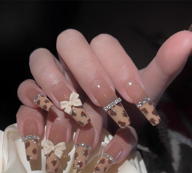 ネイルパーツ キラキラ ミルクティー レオパード セット チップ チェーン フラットストーン パール アート デコレーション アクセサリー おしゃれ