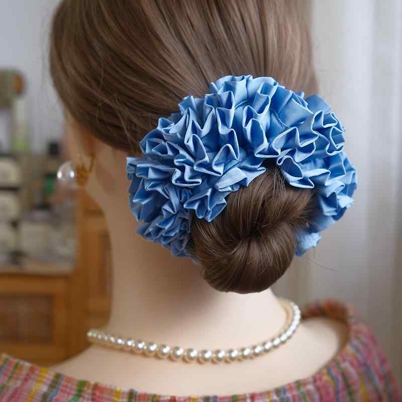 シュシュ ヘアゴム レディース 韓国 ハンドメイド グリーン レッド 立体 花モチーフ フリル 大きめ 髪飾り アクセサリー