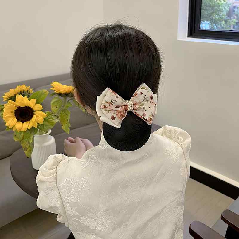 ヘアアクセサリー レディース 職業用 ヘアネット 髪留め スチュワーデス 銀行 シンプル 上品 大人 まとめ髪 リボン パール飾り 上品 ヘッドドレス(4.0)