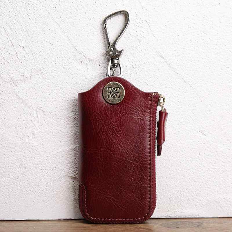 キーケース メンズ レディース 革 牛革 ファスナー 大容量 スマートキー リモコンキー カード収納 鍵 縦型 スリム コンパクト 多機能 おしゃれ(4.0)
