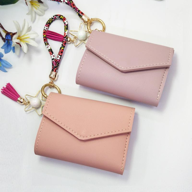 レディース ミニ財布 キーケース一体型 PUレザー コインケース コンパクト リストストラップ 無地 シン..