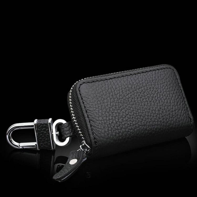 キーケース 小銭入れ ミニ財布 メンズ レディース 革 牛革 多機能 ファスナー シボ加工 コンパクト スリム 薄型 キーリング 無地 シンプル 普段使い ブラック