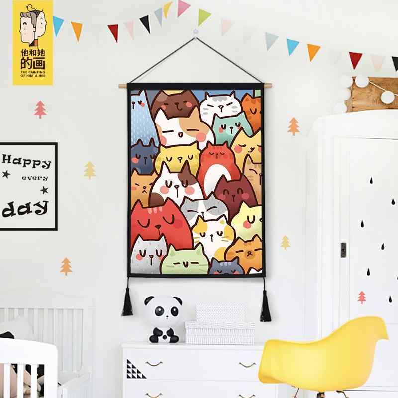 壁掛け 壁装飾 おしゃれ インテリア 布 寝室 猫 布 アート ぶら下げ 絵画 毛布 壁 布 ベッド サイド レイアウト 背景 壁 ぶら下げ布