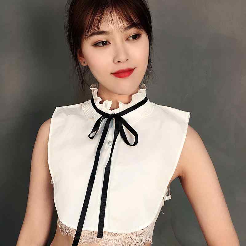 付け襟 レディース スタンドカラー シャツ襟 リボン コットン 綿 プリーツ 無地 ホワイト 白 小物 アクセサリー 着回し 万能 重ね着 レイヤードスタイル 春夏