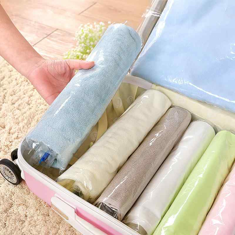 圧縮袋 手巻き式 真空 旅行 出張 スーツケース 衣類収納 荷物整理 防水 密閉 トラベルポーチ パッキング