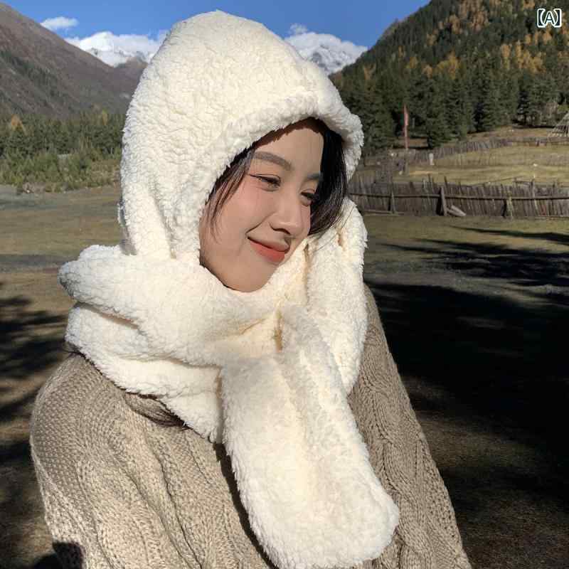 ニット帽 レディース かわいい フード ボア 耳当て ネックウォーマー 手袋 一体型 ...