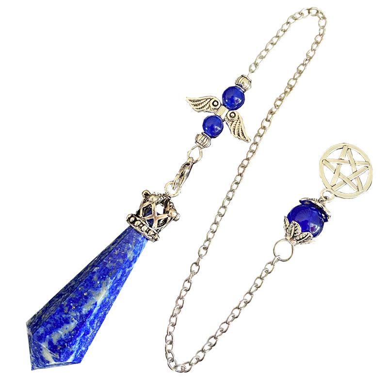 ネックレス ラピスラズリ ペンデュラム 石 手作り 占い ヒーリング ドロップ型 ブルー 首飾り ダウジング 瞑想 開運 ユニセックス