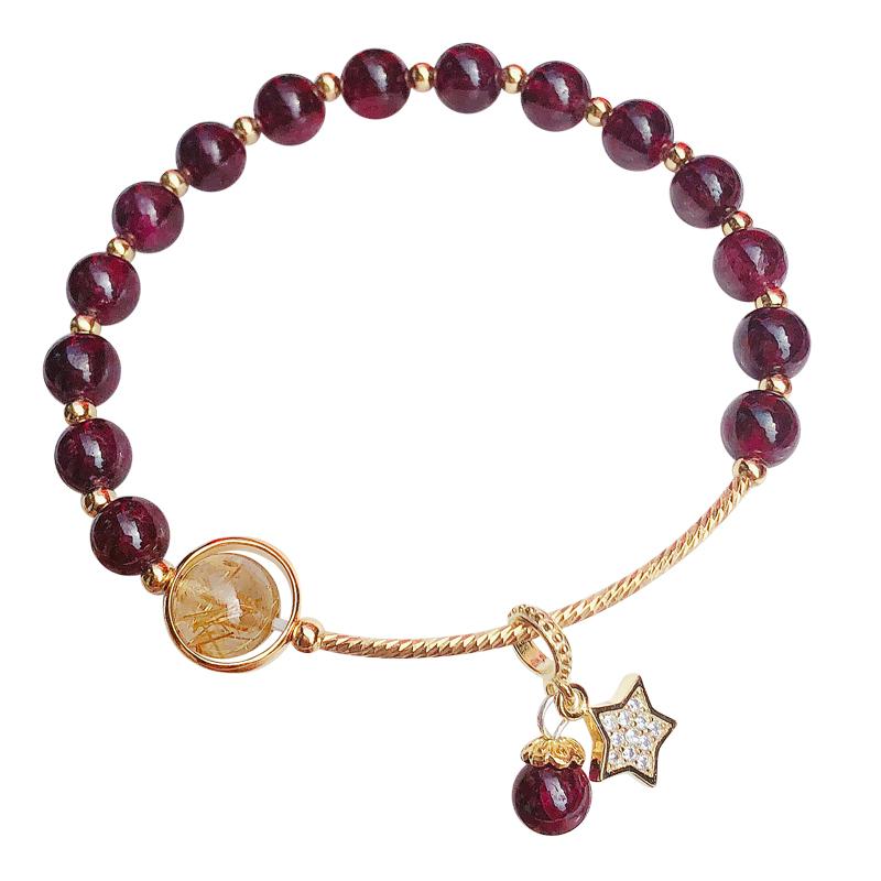 ブレスレット レディース ガーネット ストロベリークォーツ クリスタル ワインレッド シンプル おしゃれ 普段使い