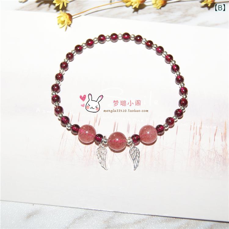 ブレスレット レディース ガーネット ストロベリークォーツ クリスタル ワインレッド シンプル おしゃれ 普段使い
