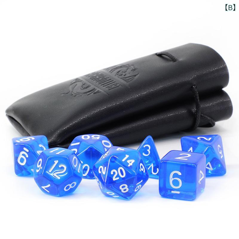 サイコロ アクリル TRPG ボードゲーム ダンジョンズ＆ドラゴンズ クトゥルフ 多面体 7個セット 数字 水 ダークブルー シルバーブルー ゲーム用