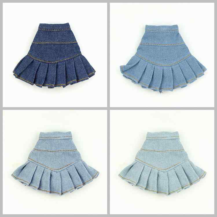 ドール 女の子 ハンドメイド デニムスカート 1/6スケール コットン製 着せ替え衣装 Aライン ミニ丈 ブルー系 ボトムス コレクション ホビー