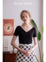 tシャツ レディース 半袖 夏 シンプル カジュアル トップス Vネック 通勤 シンプル 綿 細身 ストレッチ 七分丈 快適 柔らかい 無地 黒 白