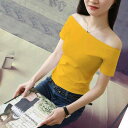 オフショルダー トップス レディース 春夏 tシャツ 半袖 タイト 無地 コットン 柔らかい 伸縮性 大きいサイズ 韓国 シンプル 白