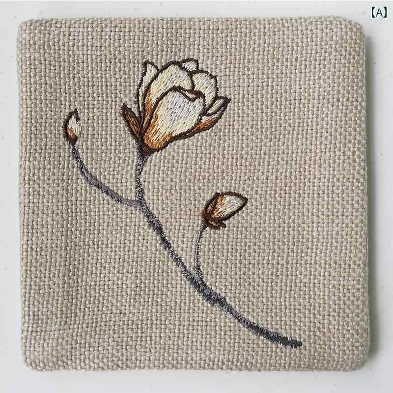 ティーマット 刺しゅう ポリエステル麻 布製 中華風 禅風 家庭用 滑り止め 断熱 茶器 ボウル 湯呑み カップ ティーテーブル用