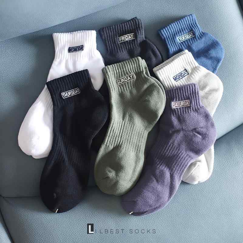 靴下 メンズ 秋冬 無地 コーマ綿 綿混 パイル編み 厚手 暖かい ショート丈ソックス スポーツ スクールテイスト シンプル 普段使い 5足組