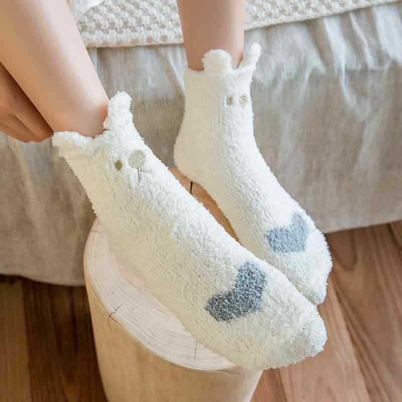 靴下 レディース ミドル丈 コーラルフリース 裏起毛 厚手 暖かい 秋冬 かわいい ふわふわ もこもこ 睡..