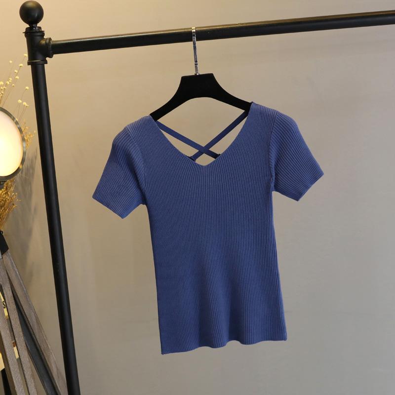 バックオープン トップス 半袖 Tシャツ レディース 夏 おしゃれ カットソー 涼しい Uネック バッククロス タイト スリム セクシー ショート丈 白 黄色 黒
