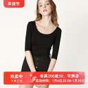 レディーストップス 袖 ネック スリム コットン 素材 レディース 夏 トップス カジュアル 無地 女性