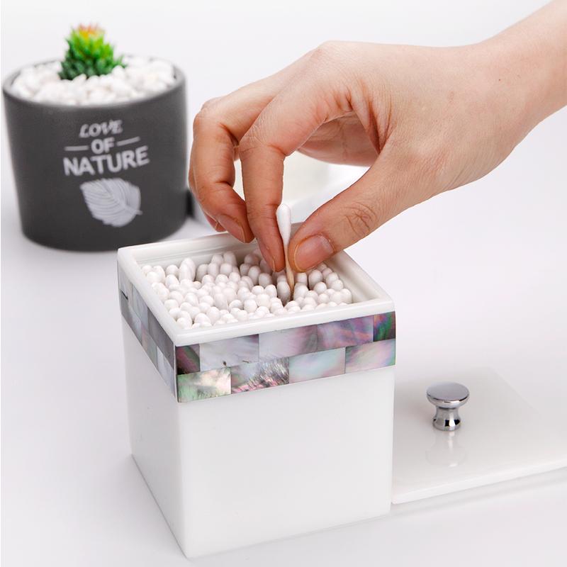 卓上収納 貝殻モチーフ 蓋つき 綿棒入れ 爪楊枝入れ コットン収納 アクセサリーボックス 小物入れ 樹脂..