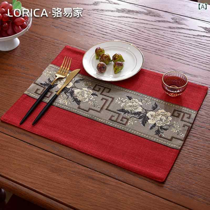 ランチョンマット 新中華風 モダン アジアンテイスト 布製 防水 撥水 刺繡 エンブロイダリー 断熱 耐熱..