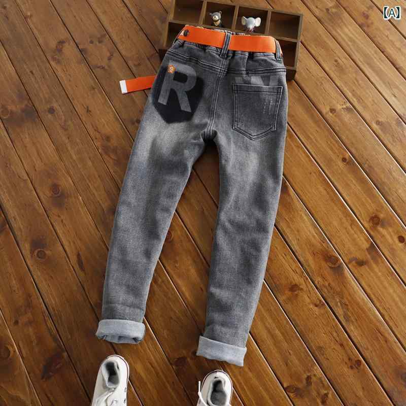 デニムパンツ キッズ 男の子 黒灰 ダークグレー スリム スキニー テーパード ロングパンツ 秋冬 綿混 コットン カジュアル 普段使い 通学 動きやすい