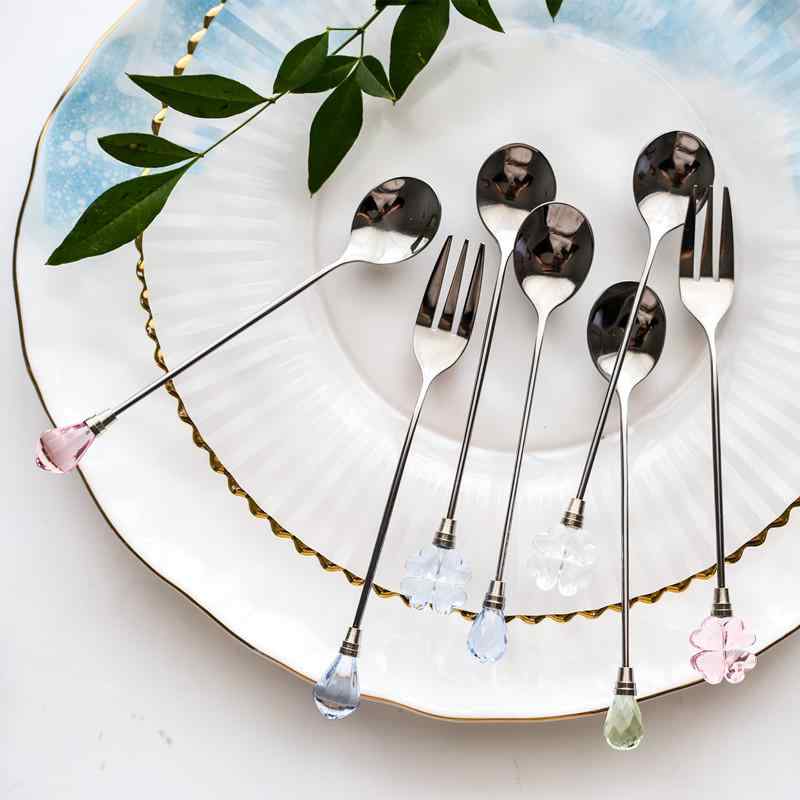 スプーン フォーク マドラー 水滴型 四つ葉のクローバー型 ステンレス製 コーヒースプーン デザートス..