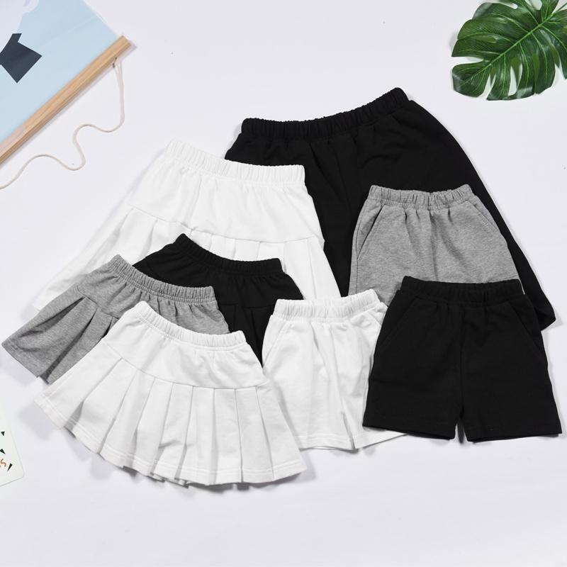 親子服 キッズ レディース 親子コーデ 親子お揃い ショートパンツ 半ズボン ショートスカート ミニスカート プリーツスカート 薄手 軽量 綿 コットン カジュアル 普段使い 黒 白 グレー 春夏