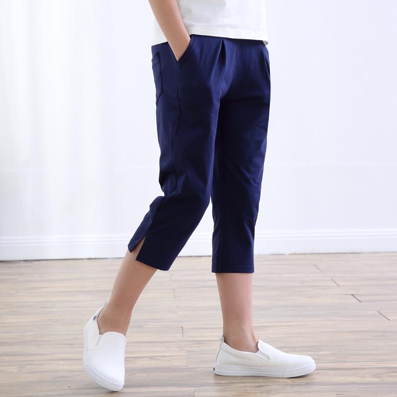Long-Trousers, Trousers - パンツ 女の子 キッズ ジュニア 七分丈 クロップドパンツ 綿 コットン 薄手 夏 涼しい ゆったり リラックス 通気性 スポーツ カジュアル 普段着 部屋着