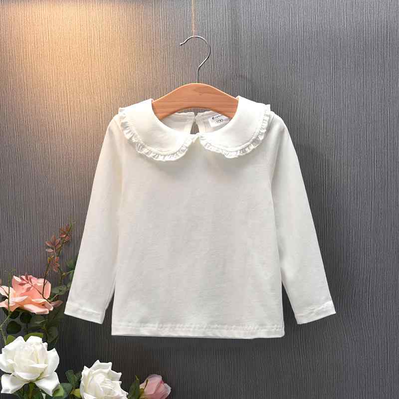 Plain - Tシャツ 女の子 子供服 長袖 綿 コットン 春秋 トップス インナー 薄手 無地 襟 ドールカラー ホワイト かわいい おしゃれ