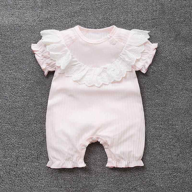 ロンパース ベビー 女の子 半袖 前開き 綿 かわいい プリンセス 新生児 百日祝い 春夏 フリル リボン ..