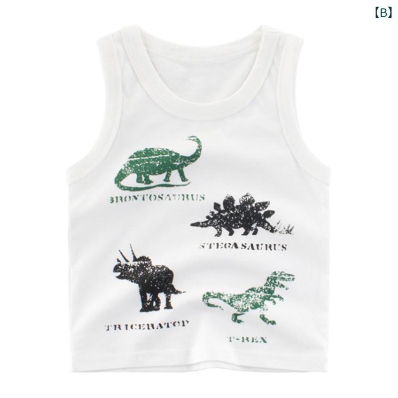 Tシャツ 男の子 キッズ ノースリーブ かわいい キャラクター柄 綿 薄手 クルーネック 韓国風 夏物 ベビー服 カーキ ホワイト イエロー ブルー