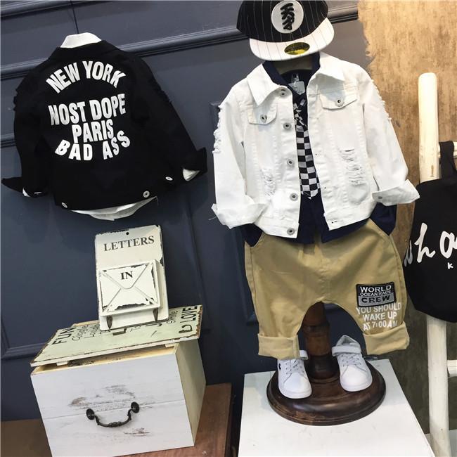 乐天商城 - キッズ 男の子 男の子 韓国風 デニムジャケット Gジャン ストレッチ アウター 春秋 綿 白 黒 赤 緑 カジュアル 通学