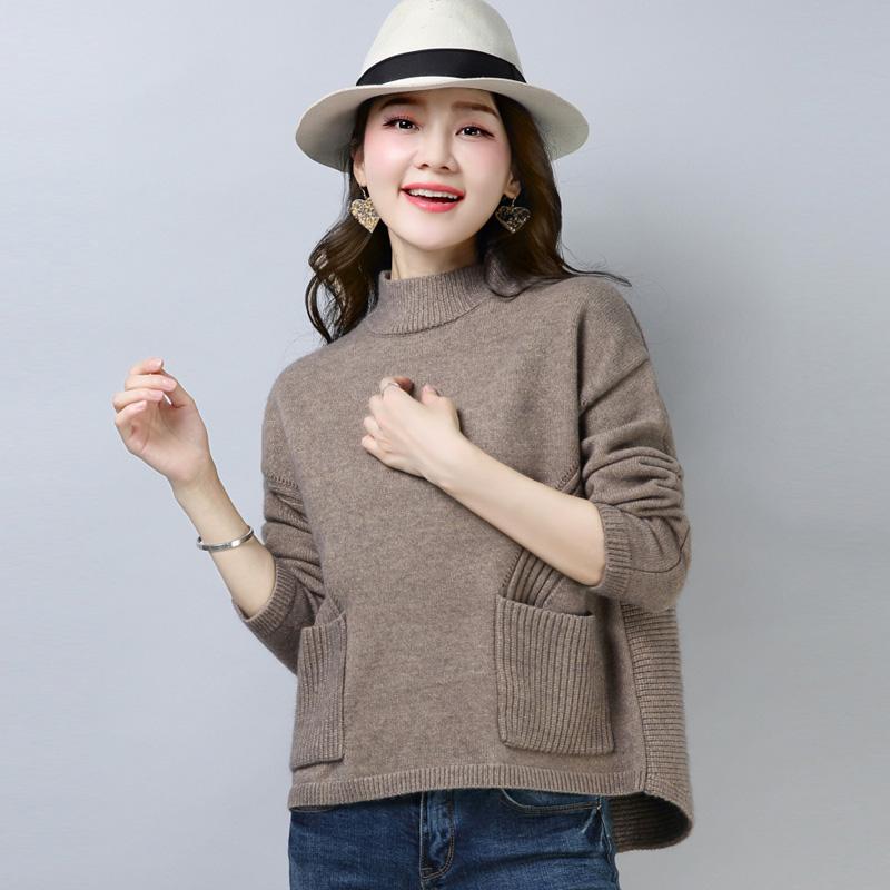 Other - ニット セーター レディース 女性用 ハイネック ゆったり オーバーサイズ ショート丈 長袖 プルオーバー 無地 厚手 暖かい 発熱 秋冬 通勤 オフィス カジュアル 重ね着 トップス