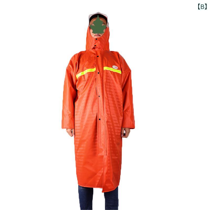 レインコート 男女兼用 ロング丈 オックスフォード 厚手 作業用 警備 清掃 道路作業 防災 豪雨対策 防水 フード 高機能 アウトドア