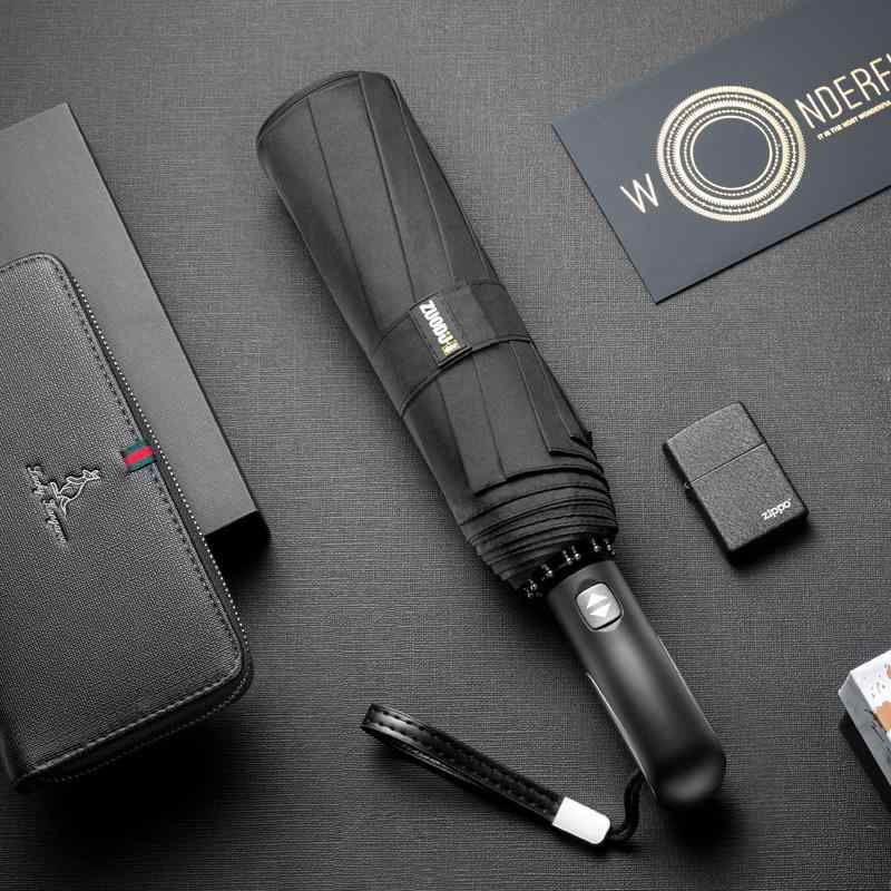 傘 メンズ 男性用 折りたたみ傘 全自動開閉 晴雨兼用 大型 強力耐風 頑丈 強化 厚手 ビジネス 通勤 ステンレス製 ポンジー生地 ナノ撥水 軽量 コンパクト