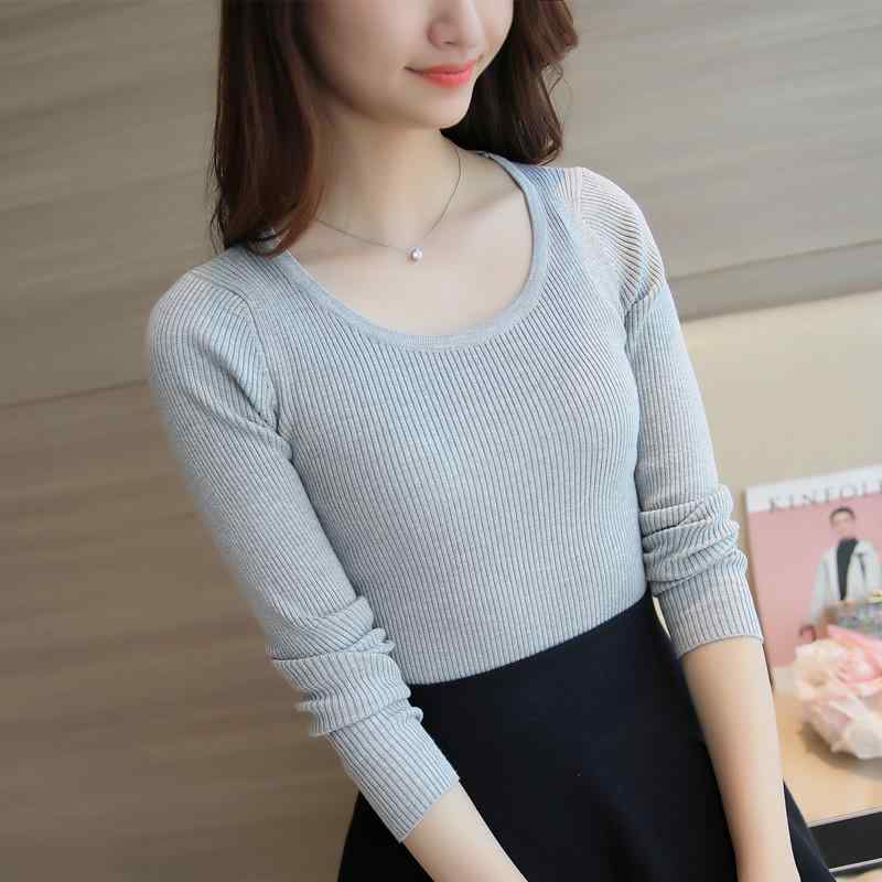 ニット レディース 秋冬 リブニット スリムフィット ラウンドネック 長袖 インナー トップス 暖かい セ..