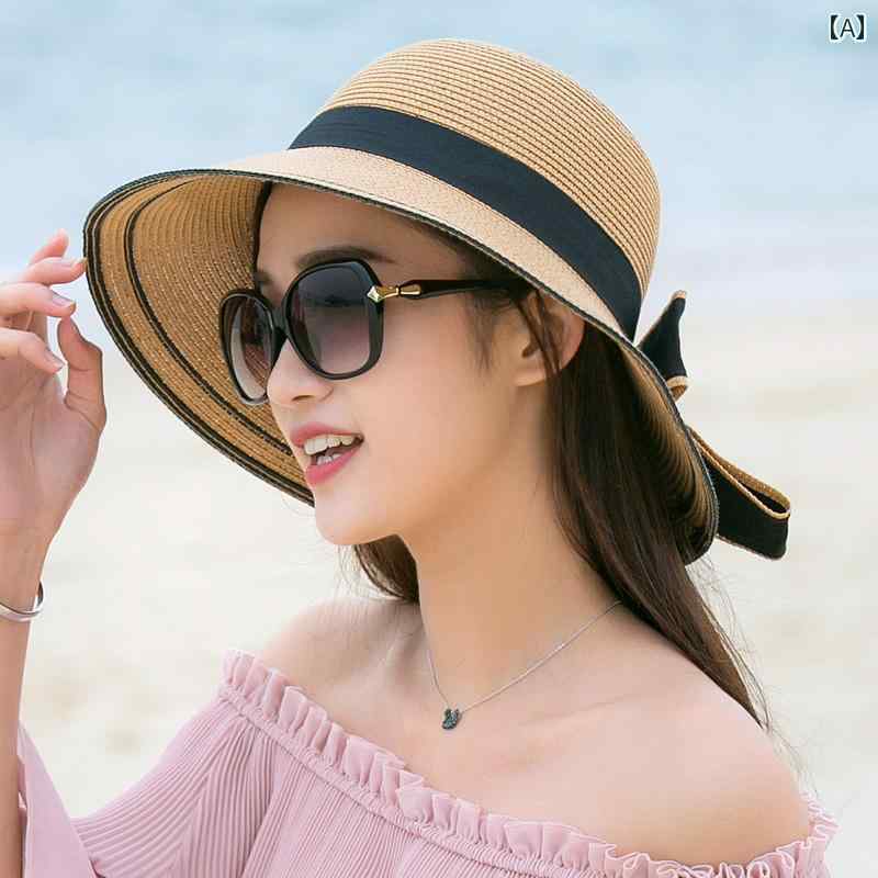 麦わら帽子 レディース かわいい つば広 UVカット 紫外線対策 日焼け防止 折りたた...
