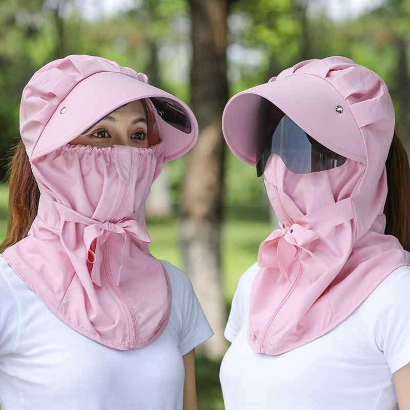 日よけ帽子 レディース 春夏 UVカット 紫外線対策 フルフェイスカバー フェイスガード つば広 ワイドブ..