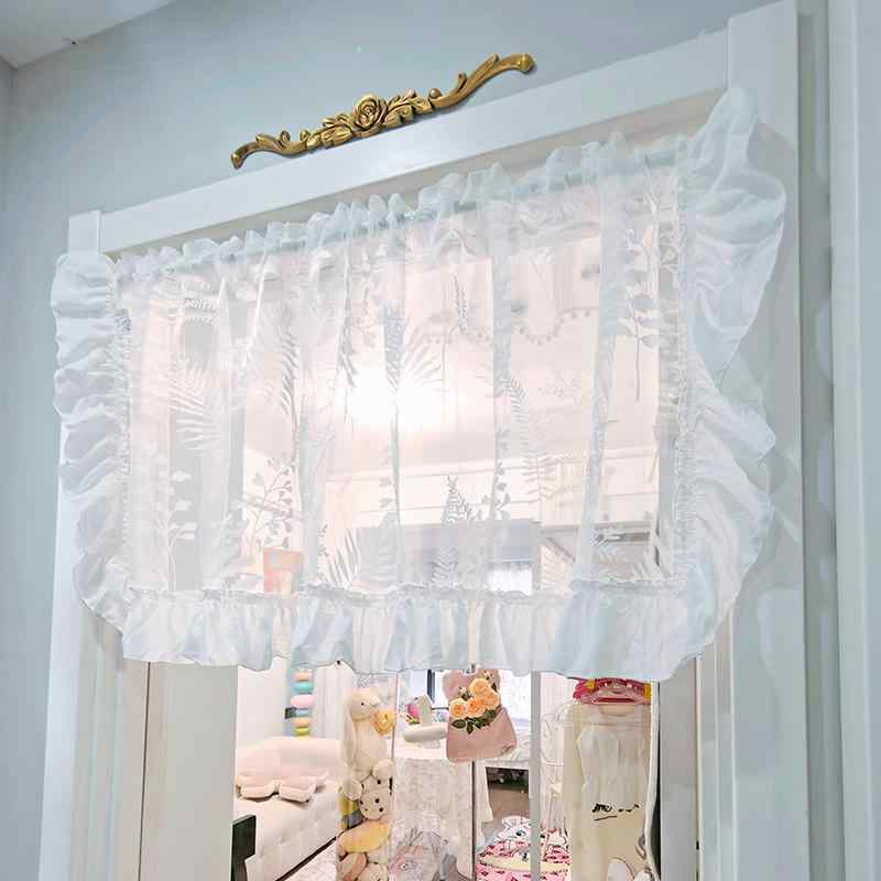 カフェカーテン おしゃれ レース 小窓 目隠し 透け感 キッチン リビング ナチュラル シンプル 白 薄手 トロピカル 間仕切り 半遮断 植物