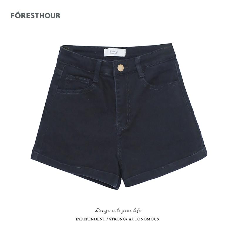 ショートパンツ レディース デニム 綿 ロールアップ ハイウエスト ストレッチ レトロ 韓国風 ホットパンツ ストレート カジュアル 夏