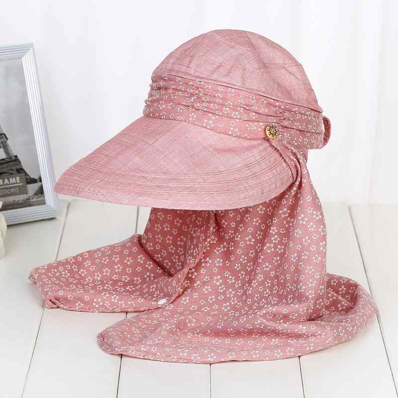 帽子 レディース 女性用 ミセス シニア UVカット 日よけ サンハット フェイスカバー 首元カバー 軽量 通気性 綿麻 つば広 キャップ型 農作業 ガーデニング アウトドア 普段使い 春夏秋