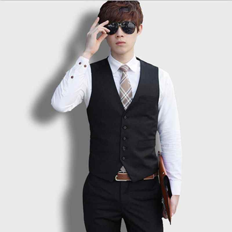 ベスト メンズ スーツ 春秋 スリムフィット ビジネス 新郎 英国風 フォーマル ポリエステル 大きいサイズ Vネック シングルブレスト ポケット 黒 濃紺 赤 カジュアル