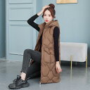 ベスト レディース ダウンコットンベスト ミドル丈 秋冬 中綿 ジレ ゆったり 体型カバー 細見え フード取り外し 無地 ジップアップ アウター 普段使い カジ...