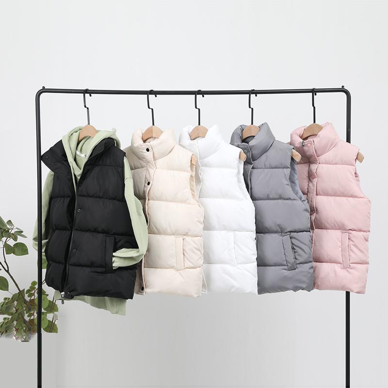 ベスト レディース 学生 秋冬 中綿 ショート丈 カジュアル ダウンライク アウター スタンドカラー ナイロン 軽量 防寒 暖かい