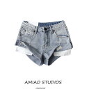 デニム ショートパンツ レディース 春夏 レトロ ヴィンテージ ハイウエスト ロールアップ 美脚 ウォッシュ加工 ユーズド感 ビーチ リゾート カジュアル ブラ...