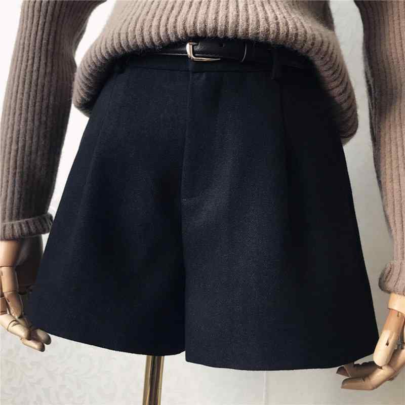 ショートパンツ レディース 秋冬 ウール混紡 ポリエステル レーヨン Aライン ワイ...