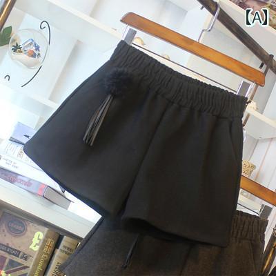 キュロットパンツ レディース 秋冬 ウール調 ハイウエスト ワイド Aライン ショート丈 細見え効果 ポリエステル レーヨン ストレッチ 通勤 カジュアル 2