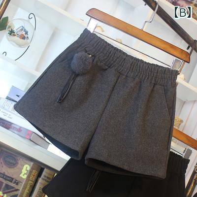 キュロットパンツ レディース 秋冬 ウール調 ハイウエスト ワイド Aライン ショート丈 細見え効果 ポリエステル レーヨン ストレッチ 通勤 カジュアル 3