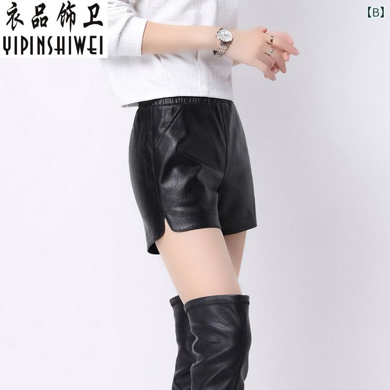ショートパンツ レディース PUレザー 合皮 ゆったり リラックス ストレート ハイウ...