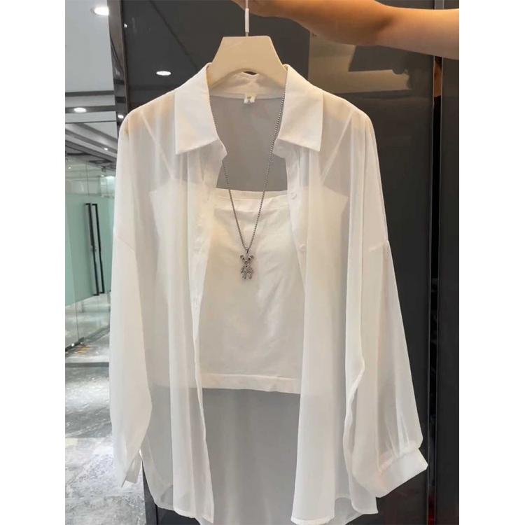 Long-Sleeved - シャツ レディース おしゃれ 春夏 薄手 日焼け防止 紫外線対策 冷感 涼しい 快適 シフォン 透け感 シアー カーディガン 羽織り ゆったり トップス